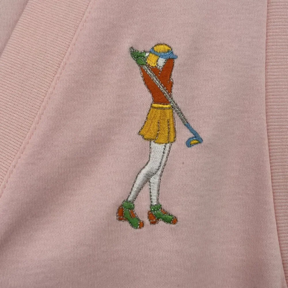 Vintage Adolfo Sport Pink Cotton‎ Blend Embroidered Golfer Novelty Vest Medium